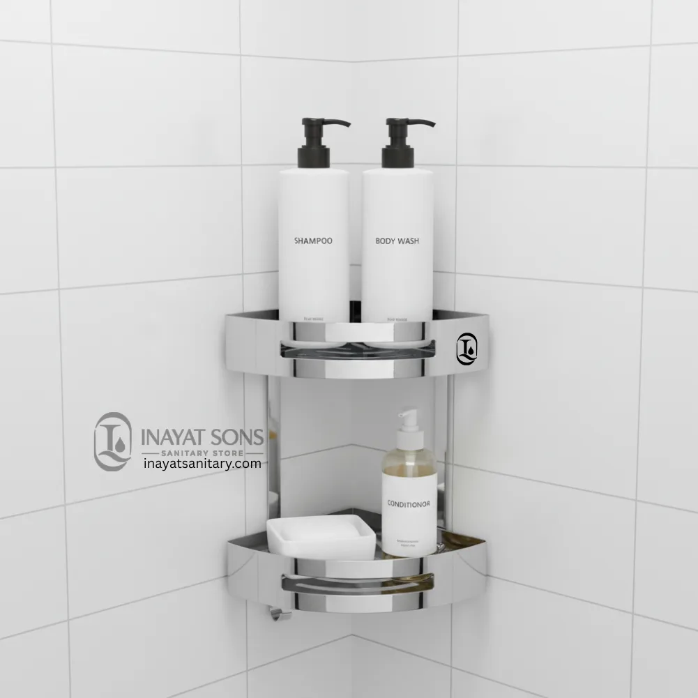 Inayat Sanitary Bathroom Corner Shelf – Wall Mounted Double-Layer SS304 Stainless Steel