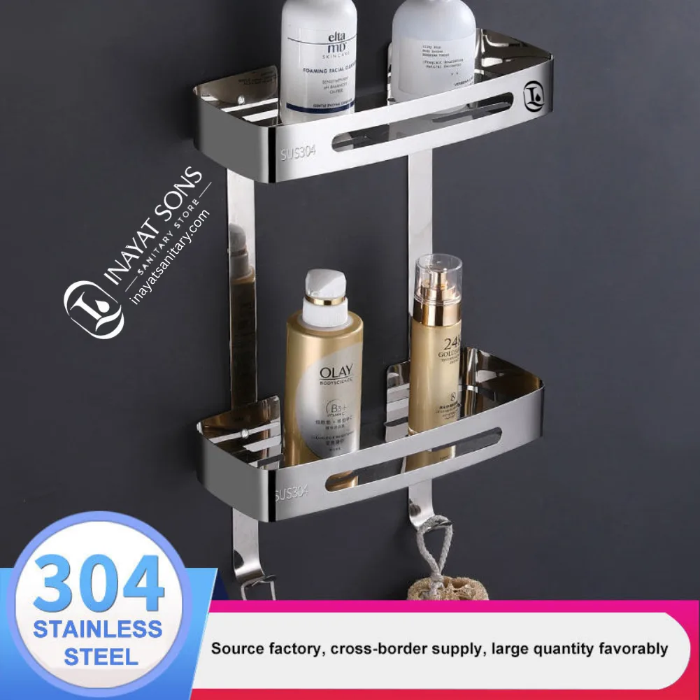 Inayat Sanitary SS304 Stainless Steel Bathroom Shelf – Wall Mounted Double-Layer
